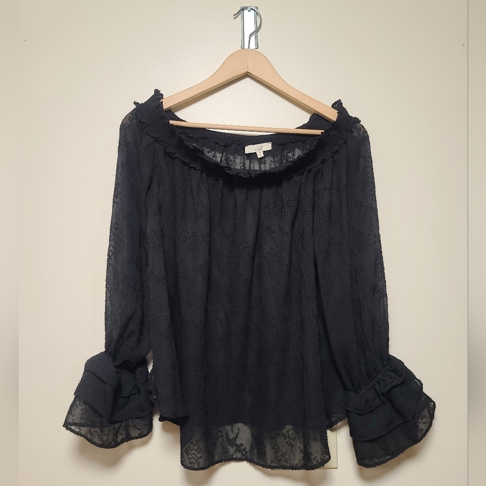 Easel Black Swiss Dot Off-the-Shoulder Peasant Blouse Size L